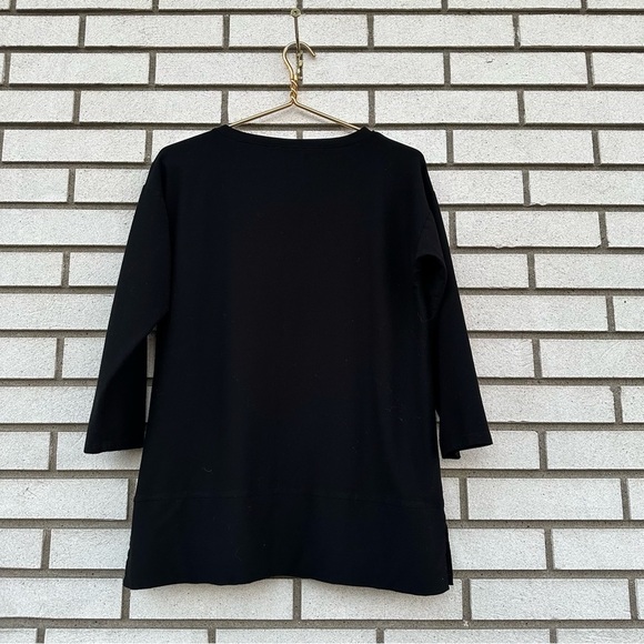 Eileen Fisher Black Lightweight Washable Stretch Crepe Top Boxy Fit Long Length - Picture 6 of 10